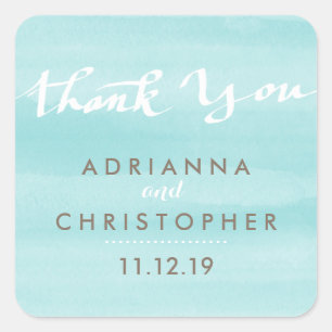 Limpet Shell Watercolor Wedding Thank You Script Square Sticker