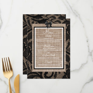 Lin et dentelle noir, toile de jute blanche menu L