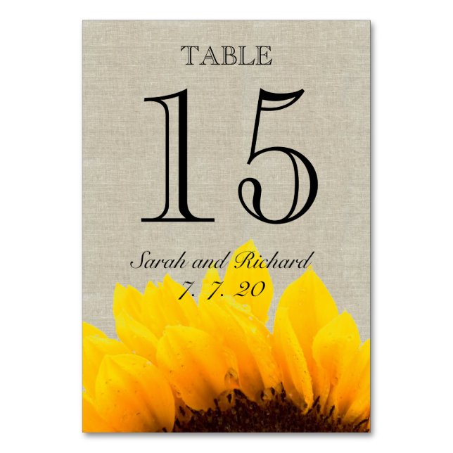 Lin Tournesol Rustique Mariage Numéro de table Car (Par défaut)