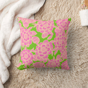 Lina 💚💗 Lime Green Baroque Floral Throw Pillow