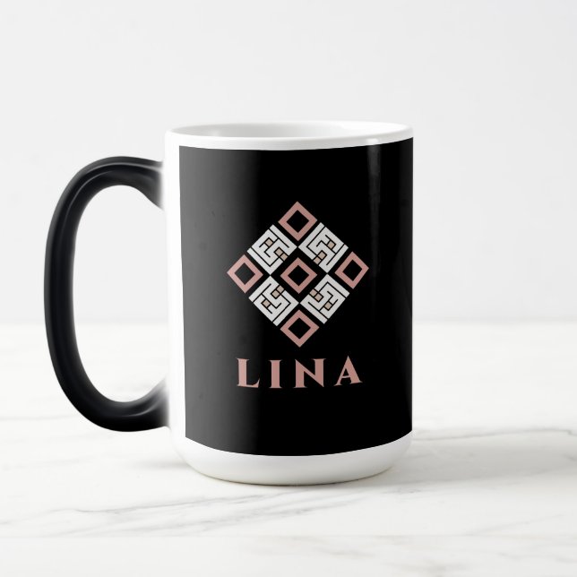 LINA Name Mug | Modern Kufic Geometric Pattern Des (Left)