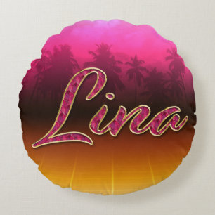 Lina Vorname Name golden pink Kissen Round Pillow