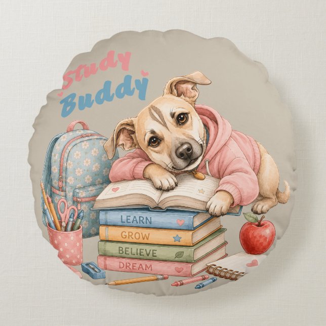 Lina's School Adventures Round Pillow (Front)