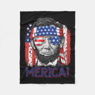 Lincoln 4th Of July Merica Men Women American Flag Fleece Blanket