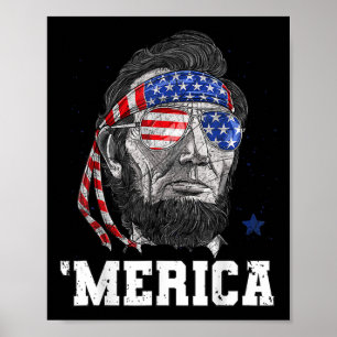 Lincoln 4th Of July Merica Men Women American Flag Poster