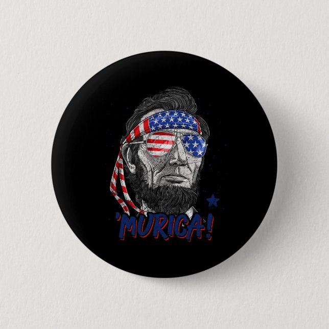 Lincoln 4th Of July Murica Men Women American Flag 2 Inch Round Button (Front)