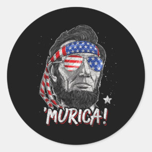 Lincoln 4th Of July Murica Men Women American Flag Classic Round Sticker
