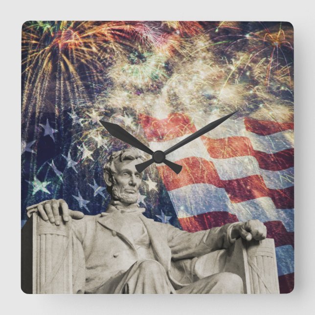 Lincoln American July 4th Celebration Square Wall Clock (Front)