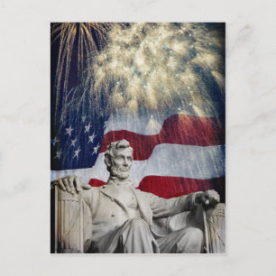 Lincoln and Fireworks Postcard