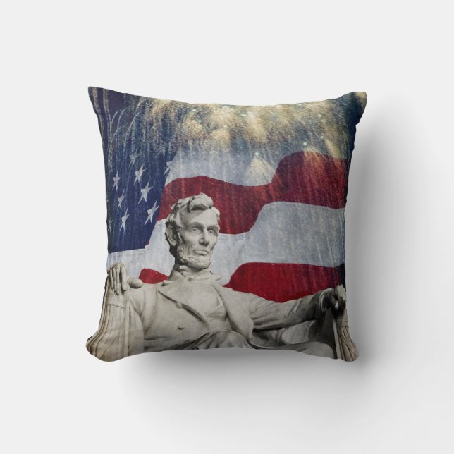 Lincoln and Fireworks Throw Pillow (Front)