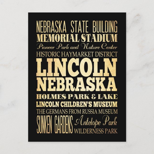 Lincoln City of Nebraska Typography Art Postcard (Front)
