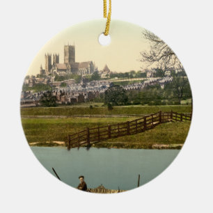 Lincoln City View, Lincolnshire, England Ceramic Ornament