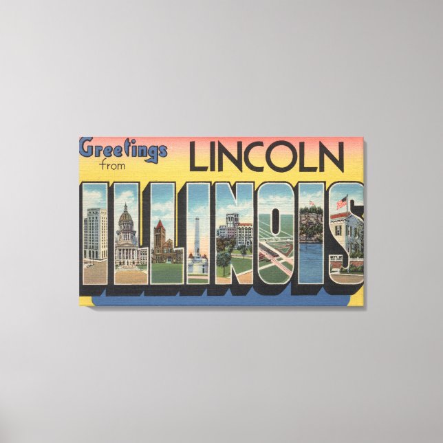 Lincoln, Illinois - Large Letter Scenes Canvas Print (Front)