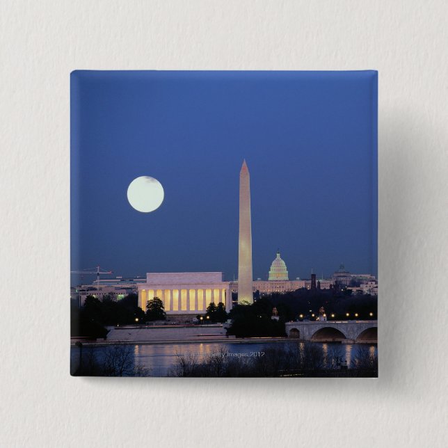 Lincoln Memorial, Washington Monument, US 2 Inch Square Button (Front)