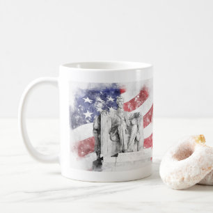 Lincoln Memorial watercolor American flag waving Coffee Mug