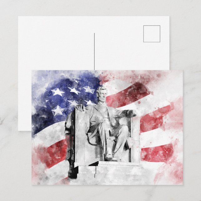 Lincoln Memorial watercolor with American flag Postcard (Front/Back)