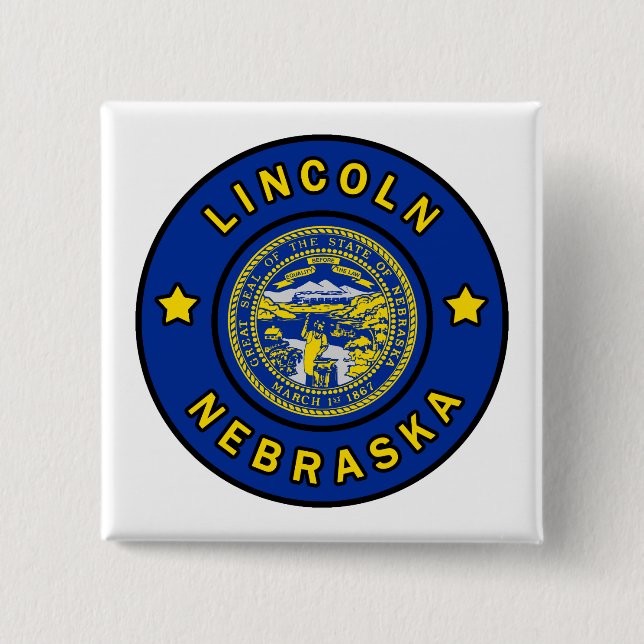 Lincoln Nebraska 2 Inch Square Button (Front)