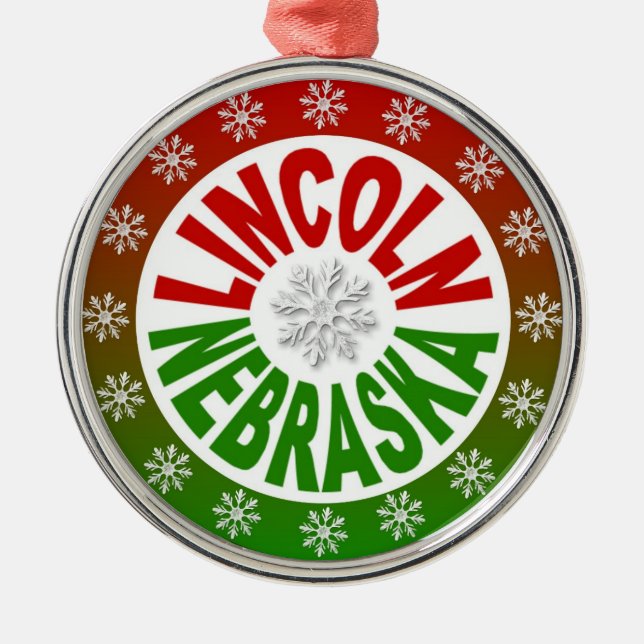 Lincoln Nebraska red green ornament (Front)