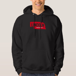 Lincoln Nebraska State Outline   Bold Red Midwest  Hoodie