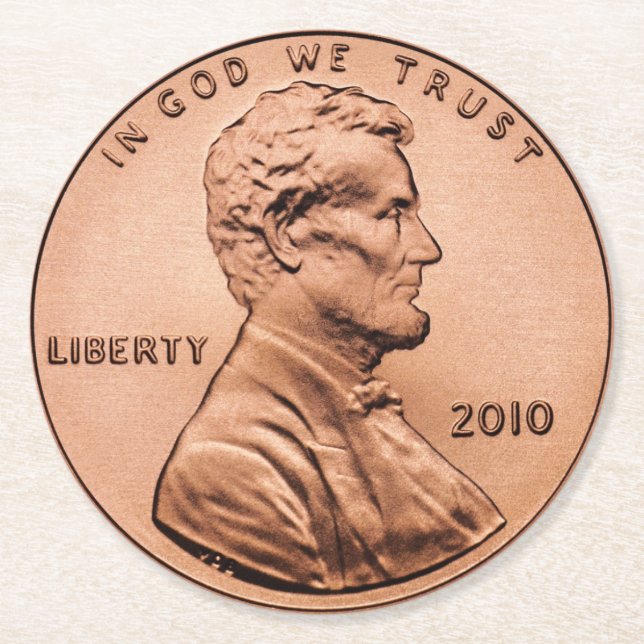 Lincoln Penny Round Paper Coaster (Front)