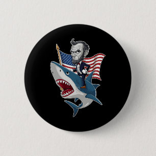 Lincoln Riding A Shark 4th Of July Patriotic Graph 2 Inch Round Button