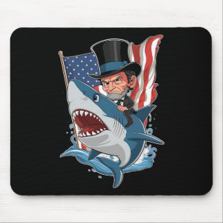 Lincoln Riding Shark Awesome Fourth Of July Graphi Mouse Pad