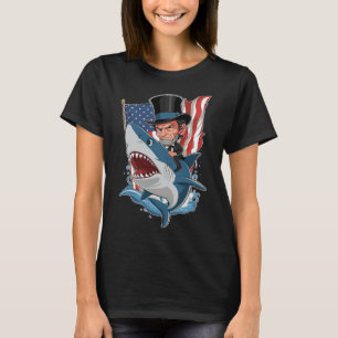 Lincoln Riding Shark Awesome Fourth Of July Graphi T-Shirt
