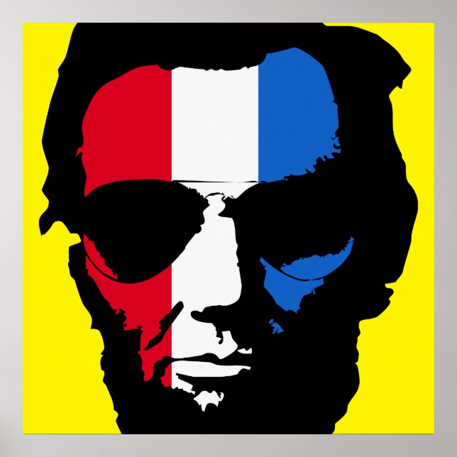 Lincoln with Aviator Sunglasses - Red White Blue Poster (Front)