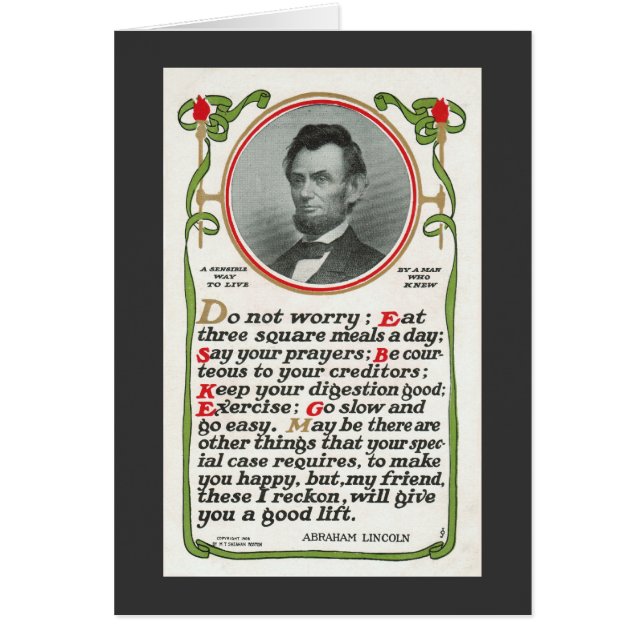 Lincoln's Sensible Way to Live Card (Front)