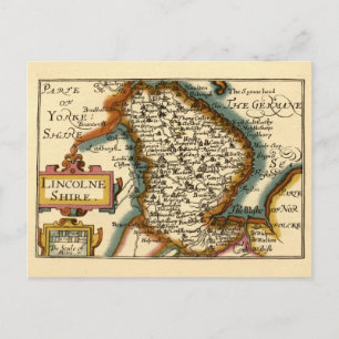 Lincolnshire County England Old Antiquarian Map Postcard