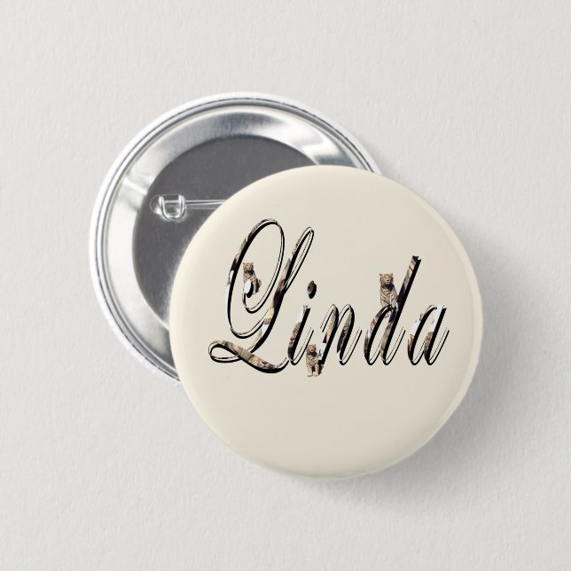 "Linda" Name Made With White Tigers, 2 Inch Round Button (Front & Back)