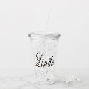 "Linda" Name Made With White Tigers, Acrylic Tumbler