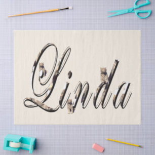 "Linda" Name Made With White Tigers, Tissue Paper