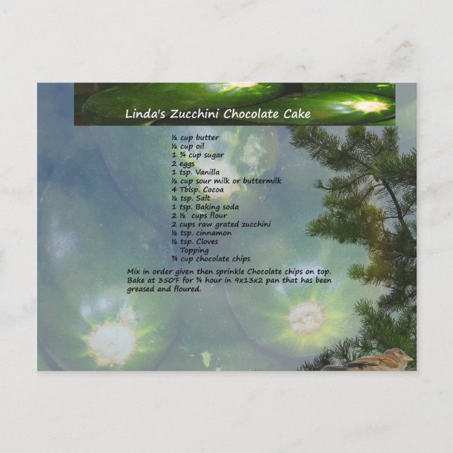 Linda's Zucchini Chocolate Cake Postcard (Front)