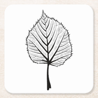 Linden Leaf Outline Art - Botanical Colouring Square Paper Coaster