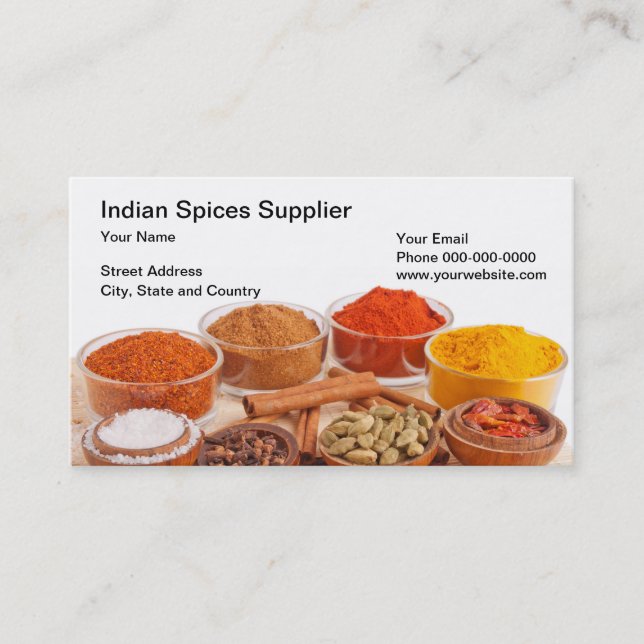 L'Indien épice le carte de visite de fournisseur (Devant)