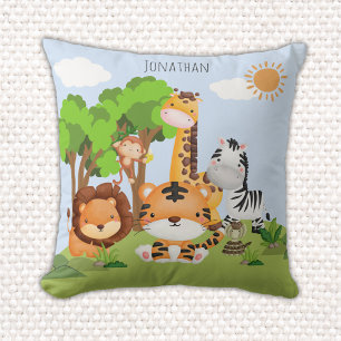 Lindo Animales de la Selva Acuarela Niños Throw Pillow