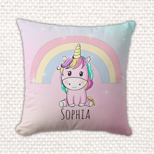Lindo Unicornio Acuarela Multicolor  Throw Pillow (Creator Uploaded)