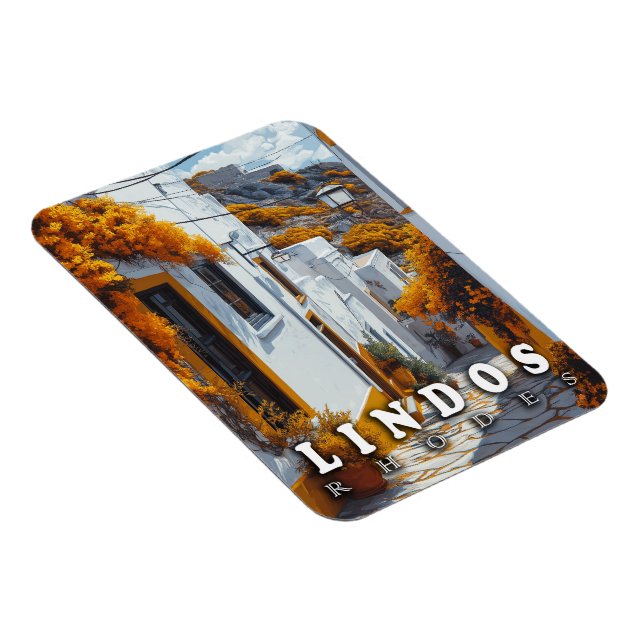 Lindos, Rhodes : Vintage Greek Architecture Magnet (Right Side)