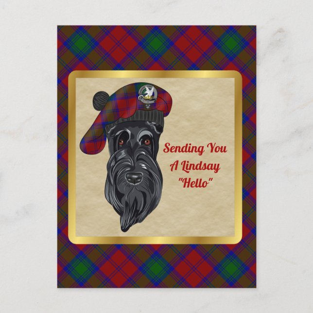 Lindsay Clan Badge & Carte Postale Tartan (Devant)