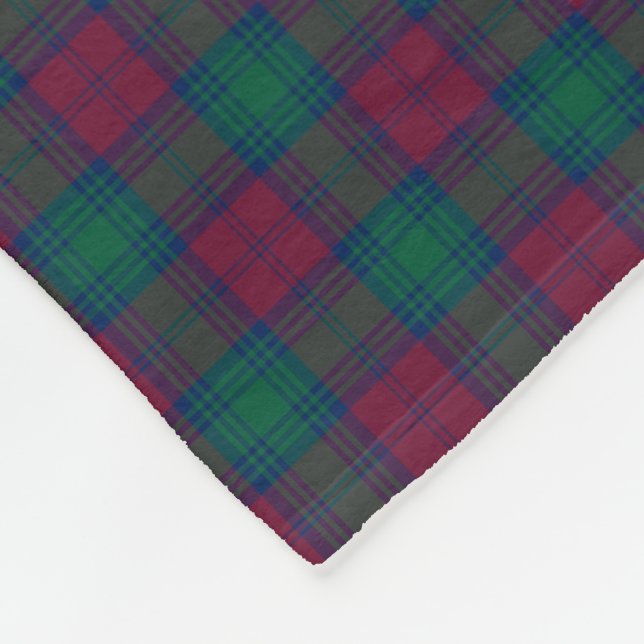 Lindsay Clan Maroon and Green Tartan Fleece Blanket (Corner)