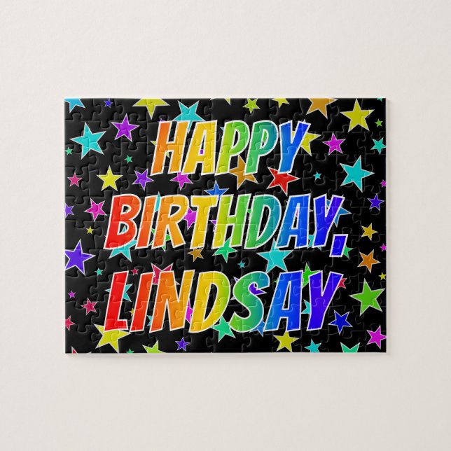"LINDSAY" First Name, Fun "HAPPY BIRTHDAY" Jigsaw Puzzle (Horizontal)