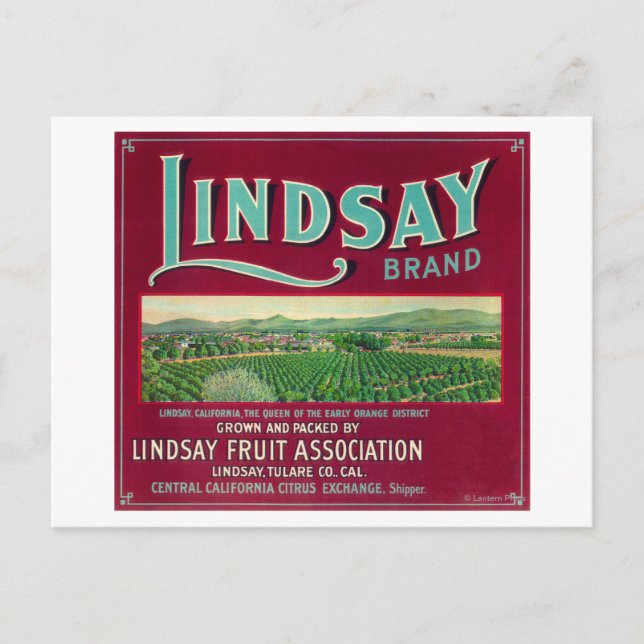 Lindsay Orange LabelLindsay, CA Postcard (Front)