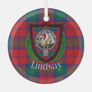 Lindsay Scottish Clan Tartan & Crest Glass Ornament