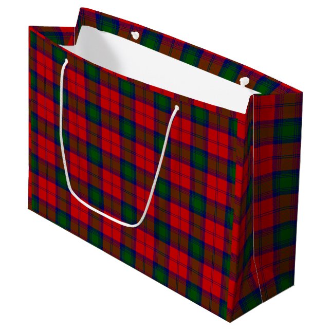 Lindsay tartan red green plaid large gift bag (Front Angled)