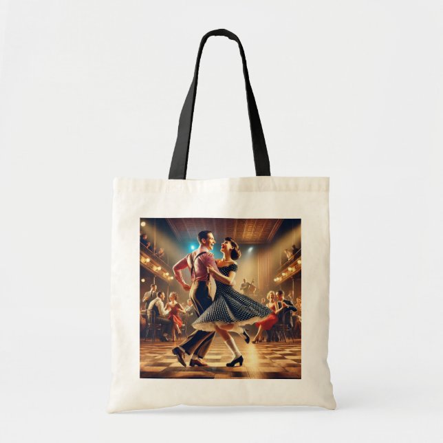Lindy Hop Swing Dancing Couple Tote Bag (Front)