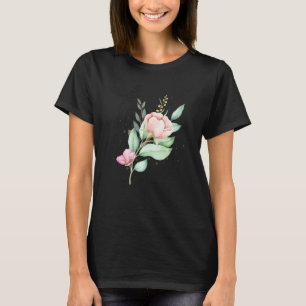 Line Aesthetic Motif Woman with Flowers Costume T-Shirt