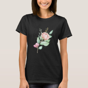 Line Aesthetic Motif Woman with Flowers Costume T-Shirt
