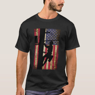 Line American Flag Electric Cable Line T-Shirt