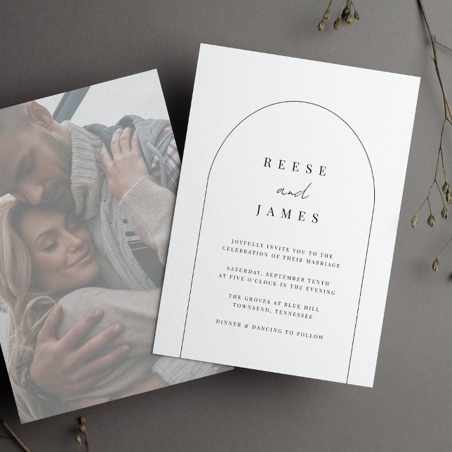 Line Arch | Modern Minimal Faded Photo Wedding Invitation (Modern minimalist photo wedding invitation)